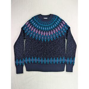 Charter Club Size Small Knit Fair Isle Sweater w/Cheetah Print Blue, Pink, Black